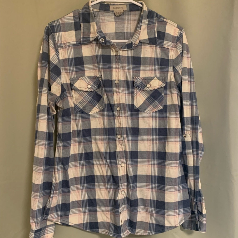 Blue, pink and white flannel